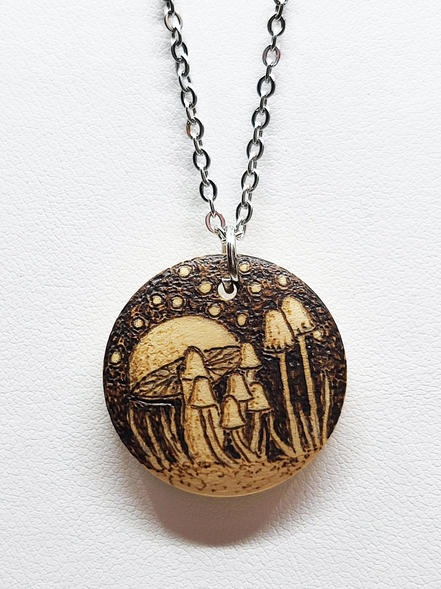 Nature Wood Pendant Mushrooms Under the Night Sky
