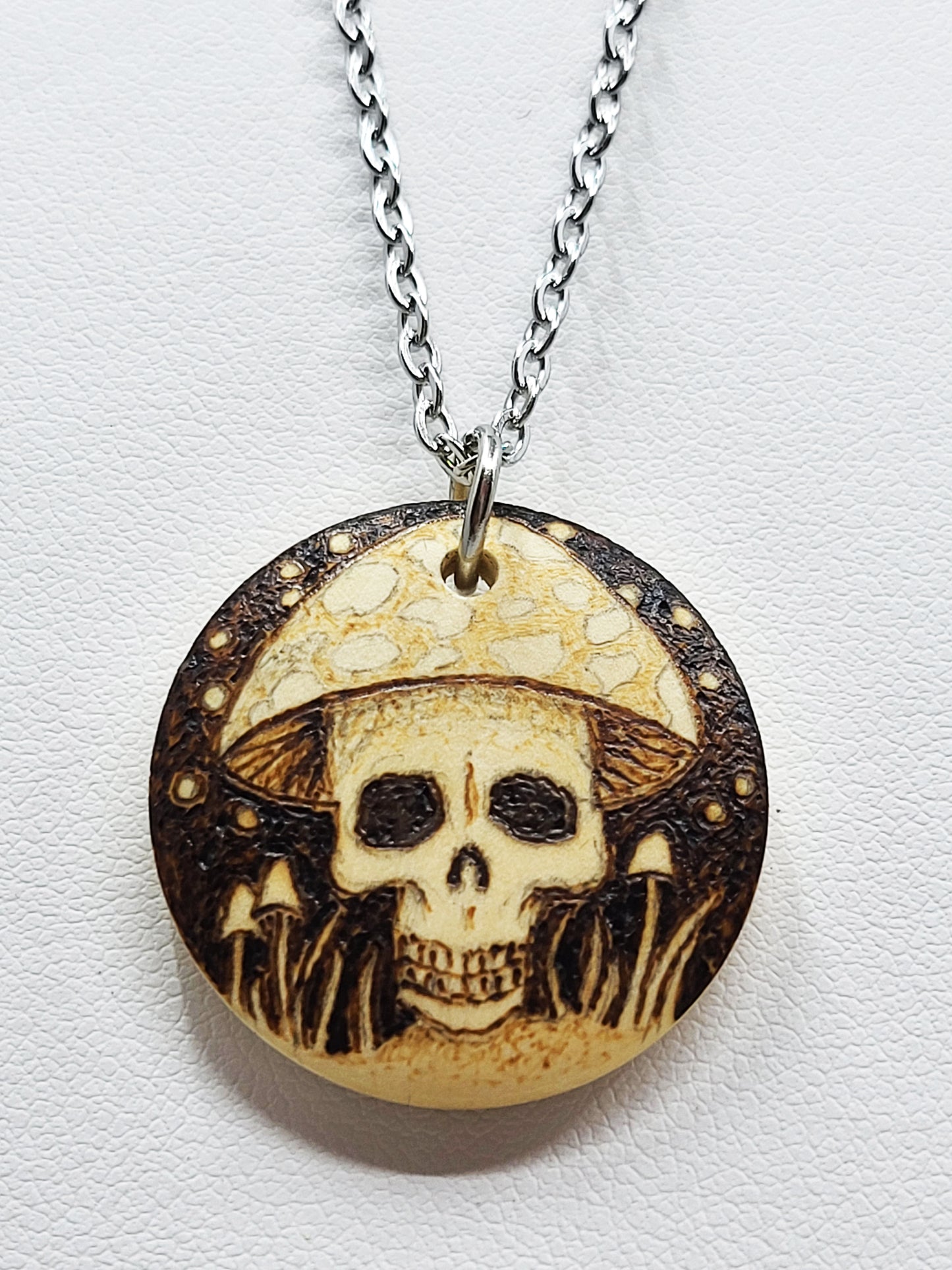 Nature Wood Pendant Mushroom Skull