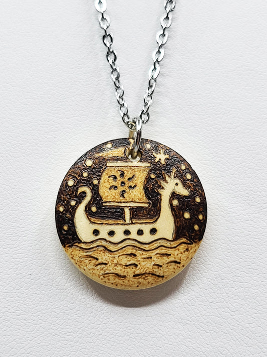 Nature Wood Pendant Viking Ship