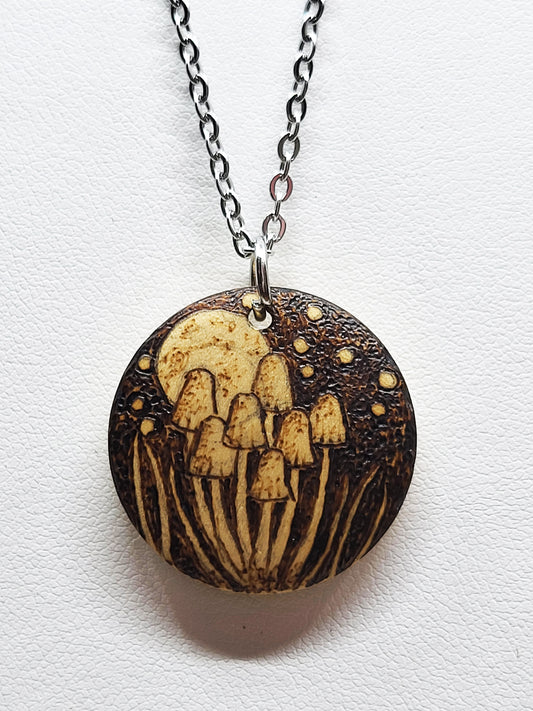 Nature Wood Pendant Mushrooms in the Moonlight