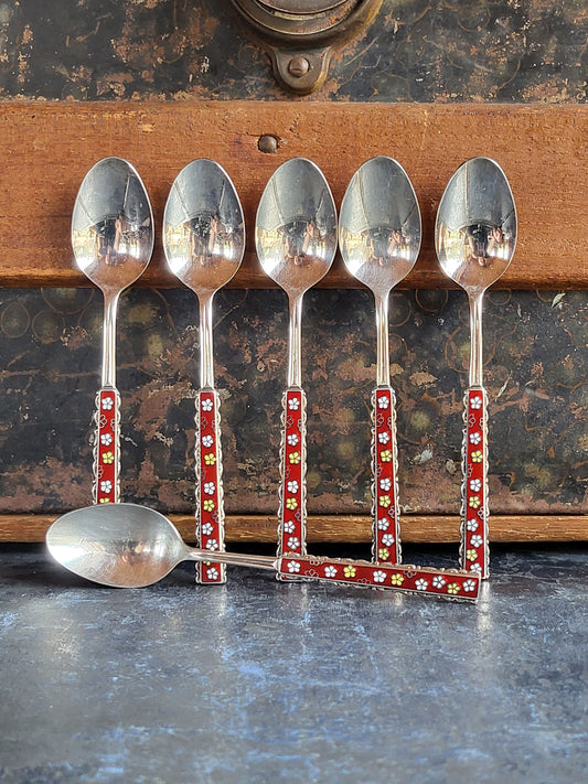Vintage Japanese Hinode Cloisonné Spoons - set of 6