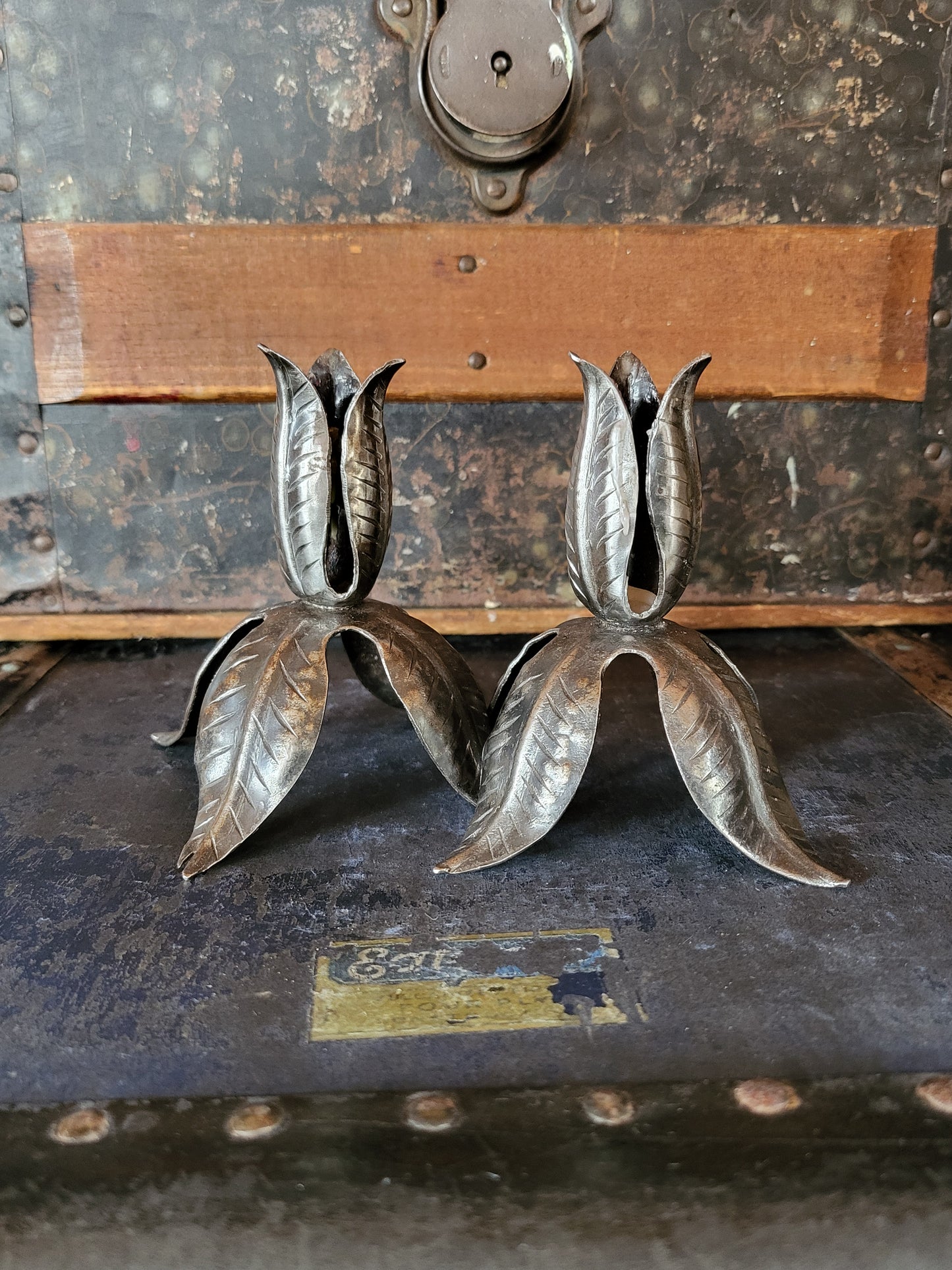 Vintage Metal Leaf Candlestick Holders