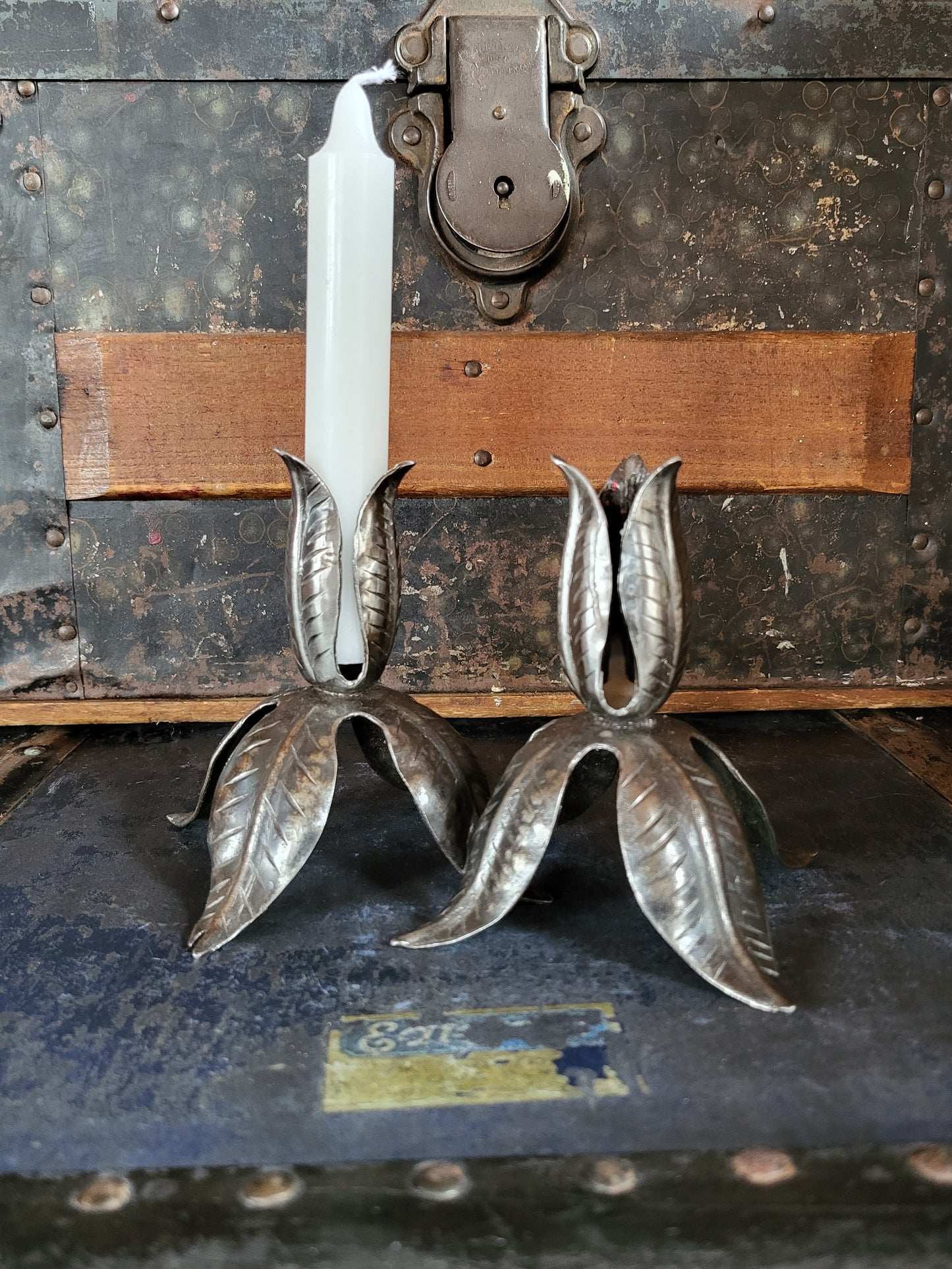Vintage Metal Leaf Candlestick Holders