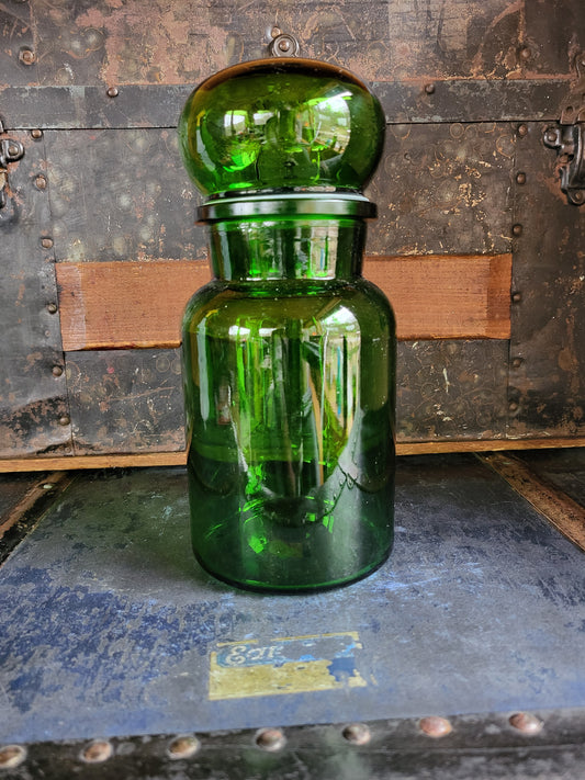Vintage Bubble Glass Bottle in Emerald Green 9"
