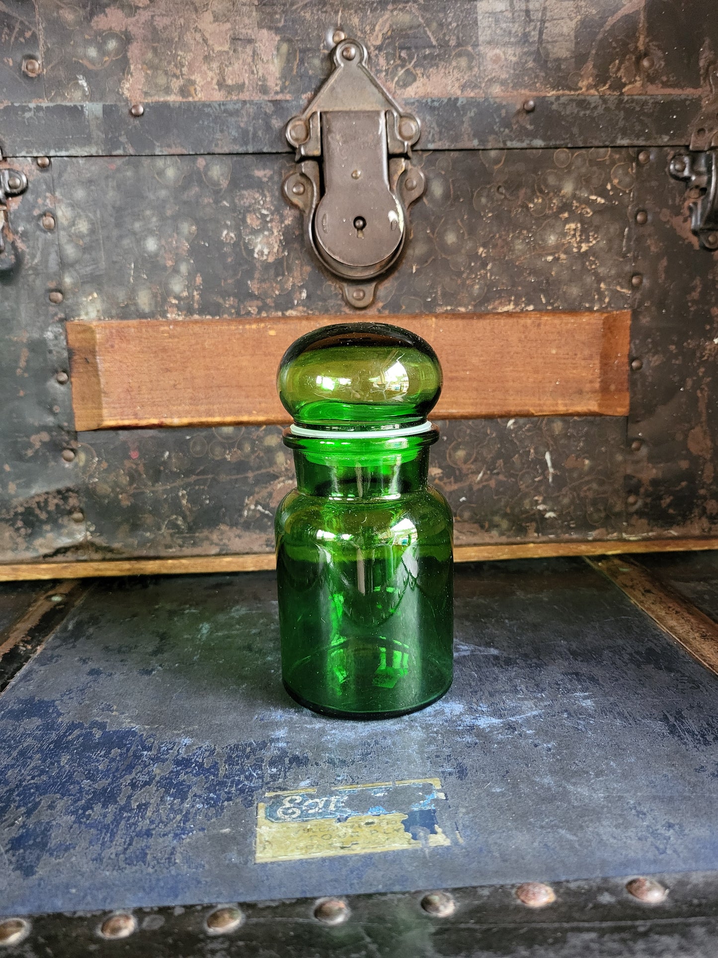 Vintage Bubble Glass Bottle in Emerald Green 5.5"